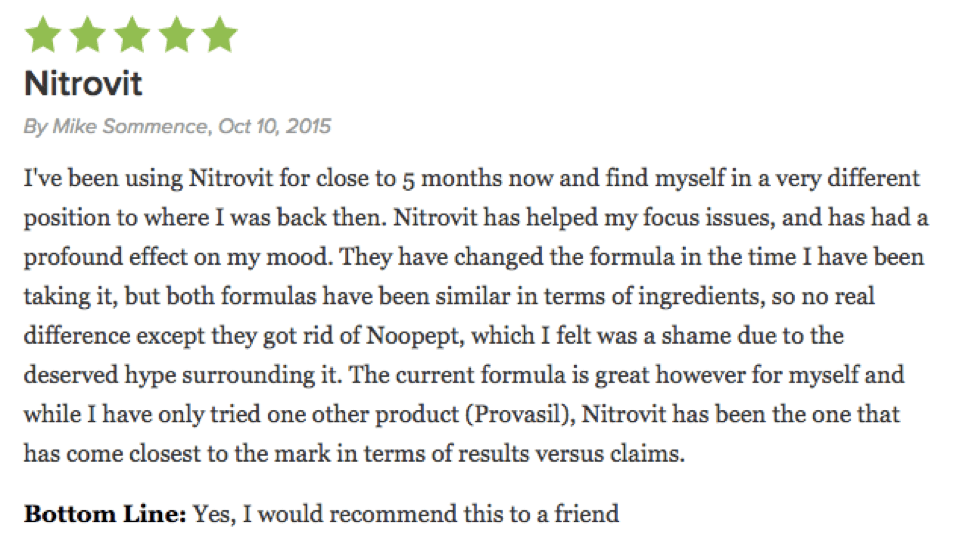 Nitrovit review by Mike says it helped his focus issues
