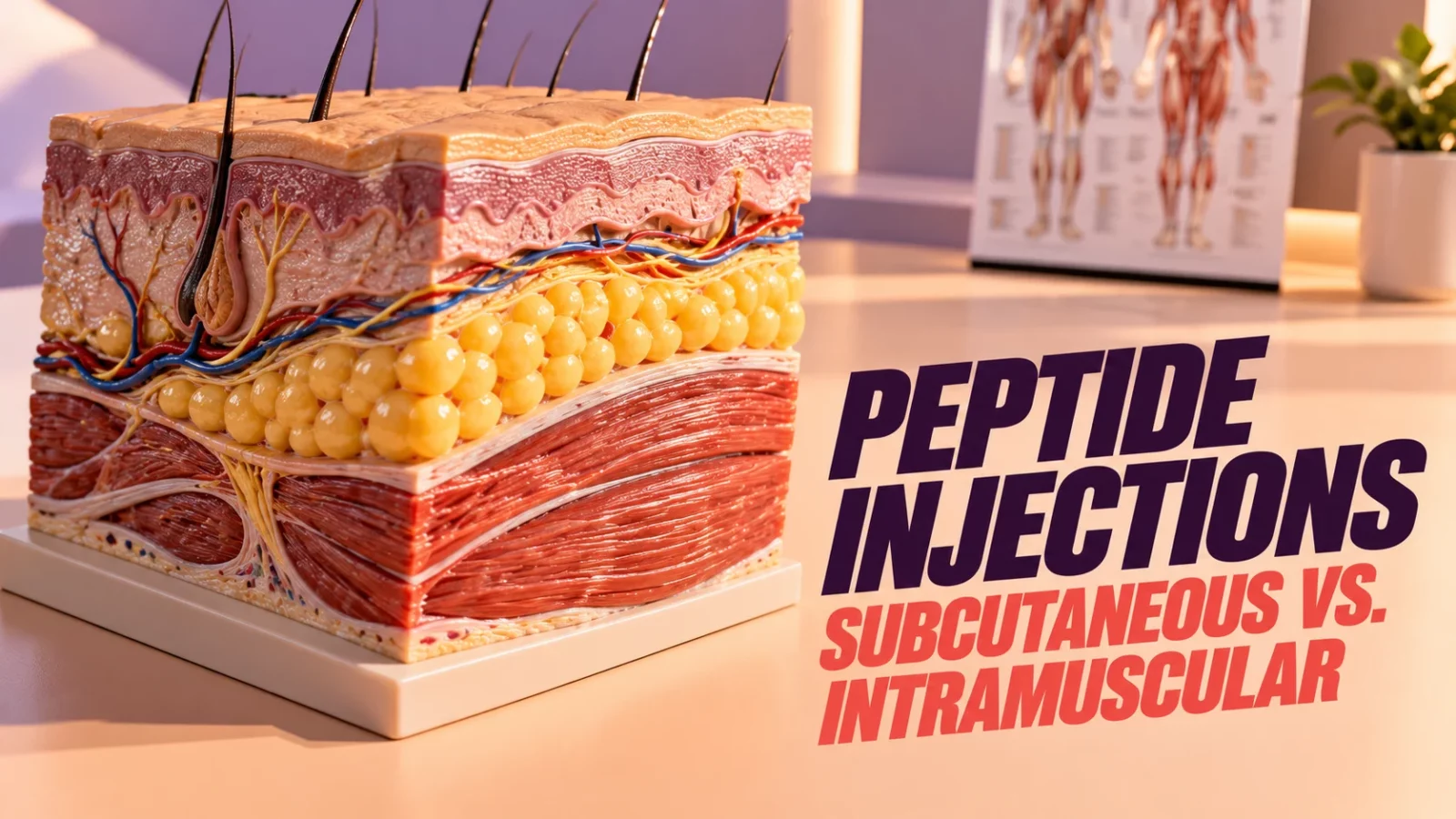 How to inject peptides: skin cross-section model comparing subcutaneous and intramuscular layers