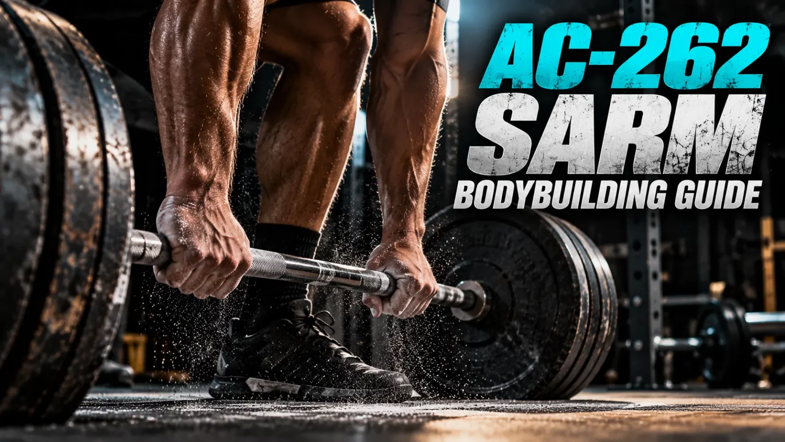 AC-262 SARM: close-up of chalked hands gripping a barbell for a deadlift