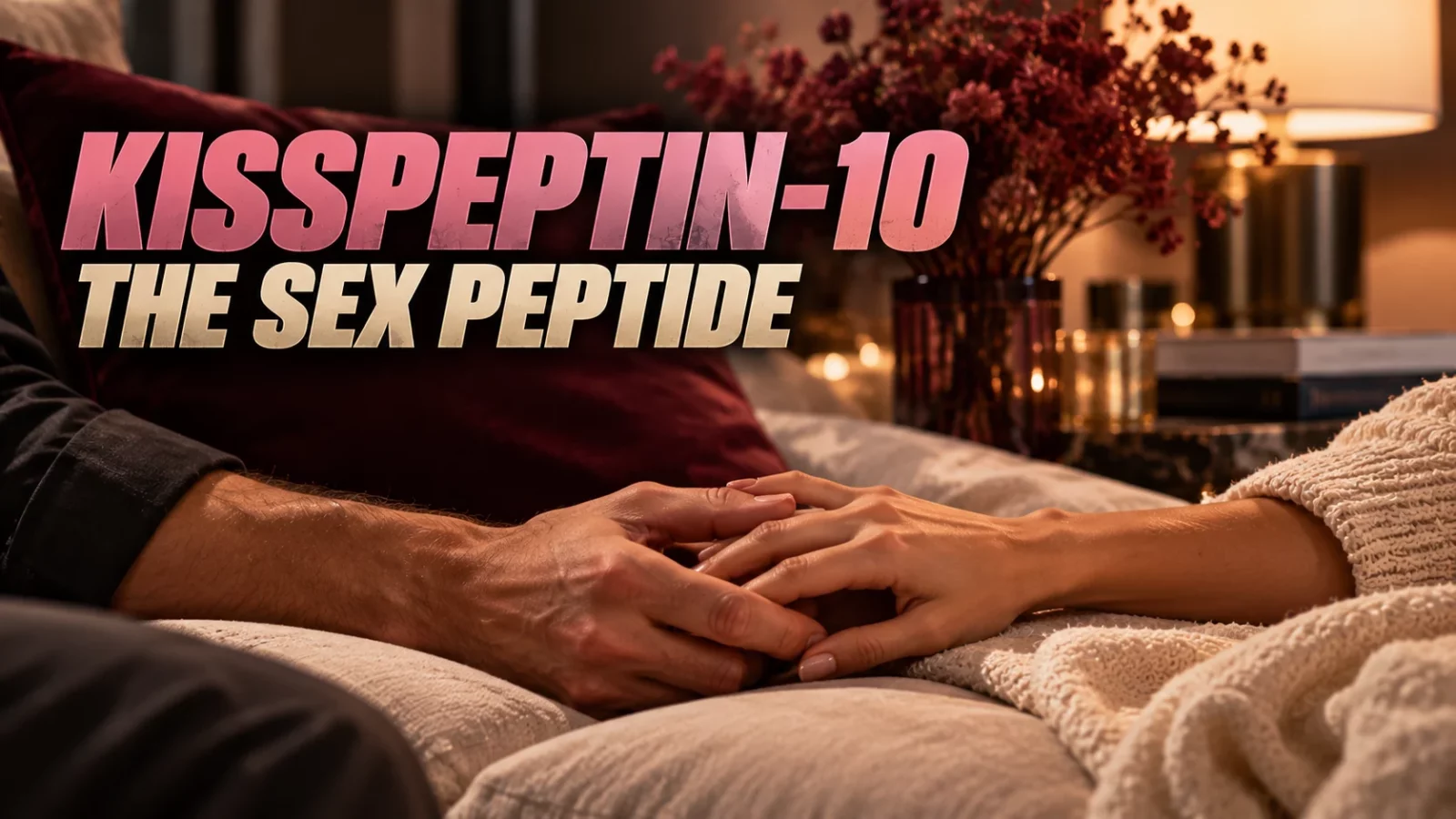 Kisspeptin-10: couple holding hands on a bed in soft evening light