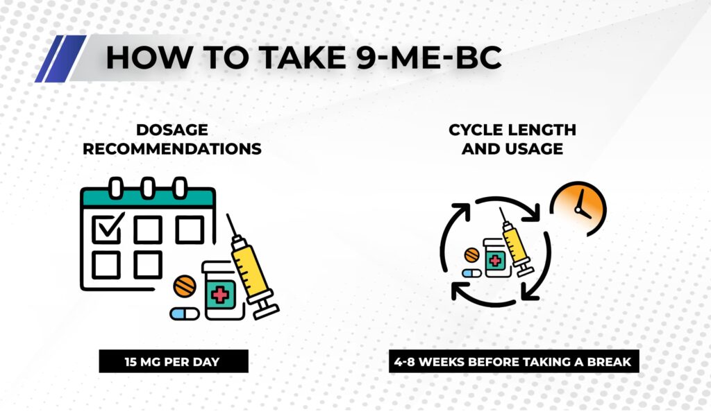 How to take 9-me-bc, dosage 
