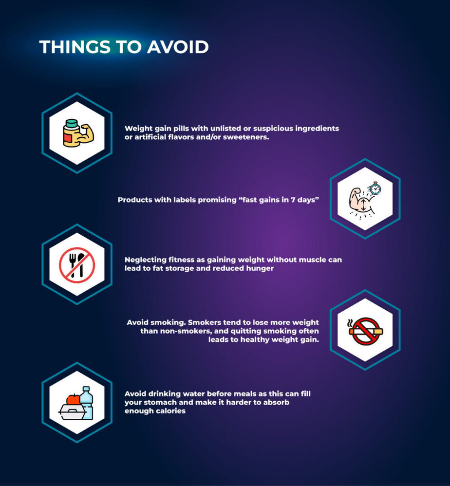 สิ่งที่ควรหลีกเลี่ยง - อาหารเสริมเพิ่มน้ำหนัก