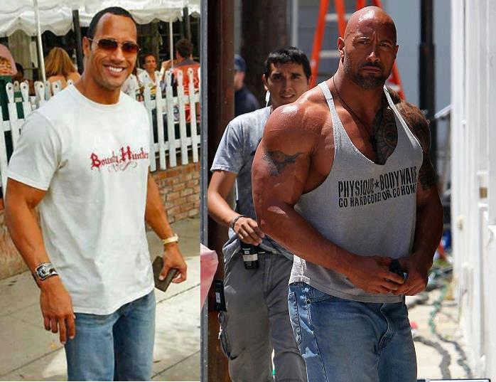 Dwayne Johnson transformation from his WWE days to his film career
