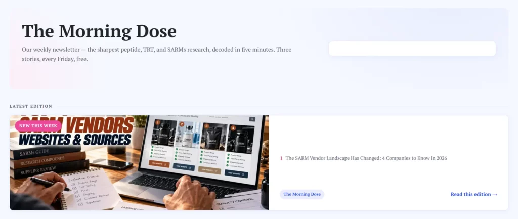 The Morning Dose newsletter page on Muscle & Brawn showing the latest edition